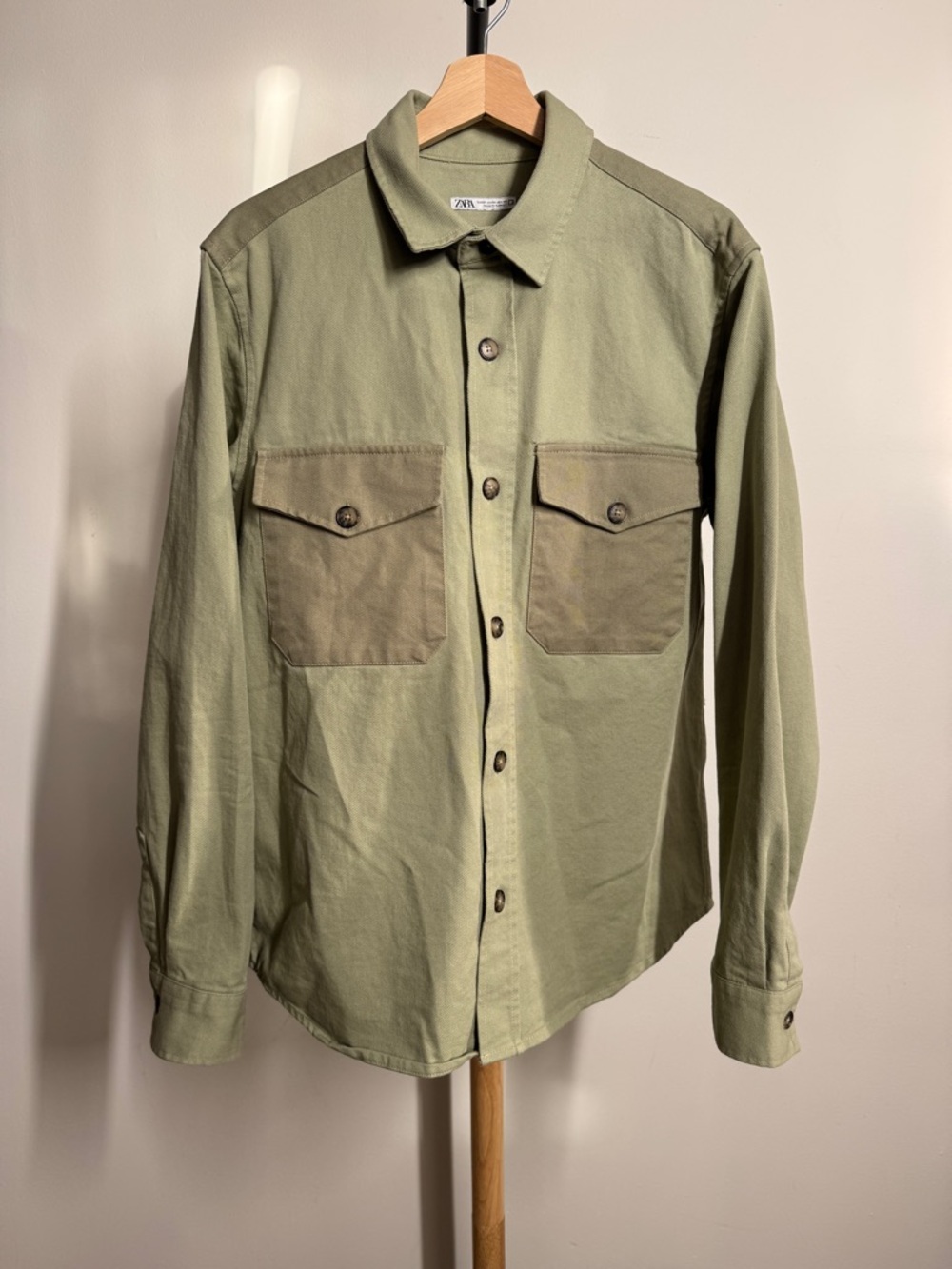 Zara Two-Tone Olive Utility Field Shirt Jacket